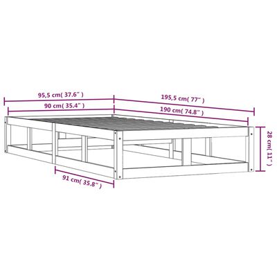 vidaXL Πλαίσιο Κρεβατιού 90 x 190 εκ. από Μασίφ Ξύλο Single