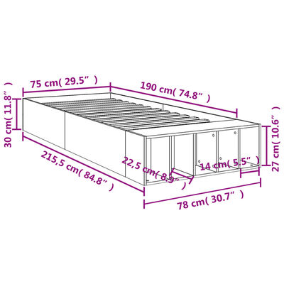 vidaXL Πλαίσιο Κρεβατιού Sonoma Δρυς 75 x 190 εκ. Επεξεργασμένο Ξύλο