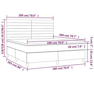 vidaXL Κρεβάτι Boxspring με Στρώμα Ανοιχτό Γκρι 180x200 εκ. Υφασμάτινο