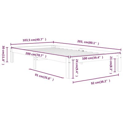 vidaXL Πλαίσιο Κρεβατιού Καφέ Μελί 100 x 200 εκ. από Μασίφ Ξύλο Πεύκου