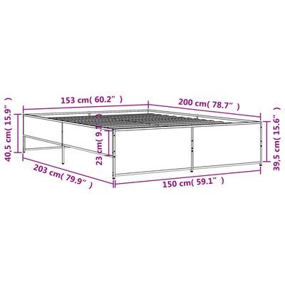 vidaXL Πλαίσιο Κρεβατιού Καπνιστή Δρυς 150x200εκ. Επεξ. Ξύλο & Μέταλλο