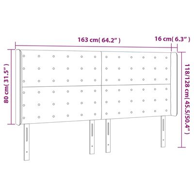 vidaXL Κεφαλάρι Κρεβατιού LED Σκούρο Γκρι 163x16x118/128εκ. Βελούδινο