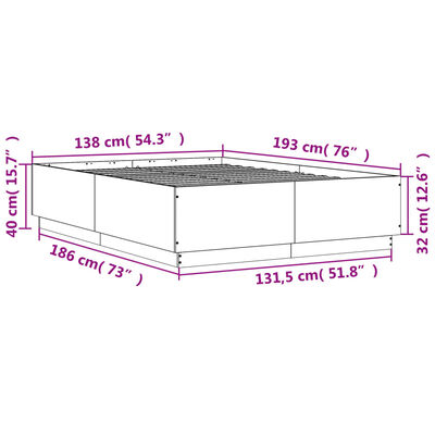 vidaXL Πλαίσιο Κρεβατιού με LED Καφέ Δρυς 135x190εκ. Επεξ. Ξύλο