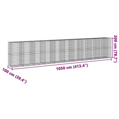 vidaXL Συρματοκιβώτιο με Κάλυμμα 1050x100x200 εκ. Γαλβανισμένο Χάλυβα