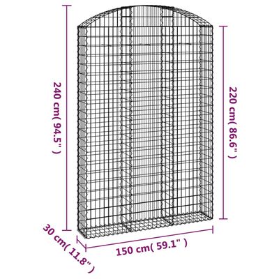 vidaXL Συρματοκιβώτιο Τοξωτό 150x30x220/240εκ. από Γαλβανισμένο Χάλυβα