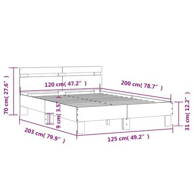 vidaXL Πλαίσιο Κρεβατιού με Κεφαλάρι Γκρι Sonoma 120x200εκ. Επεξ. Ξύλο