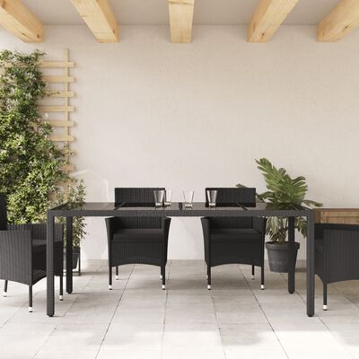 vidaXL Τραπέζι Κήπου με Γυάλινη Επιφάνεια Μαύρο 190x90x75 εκ Ρατάν