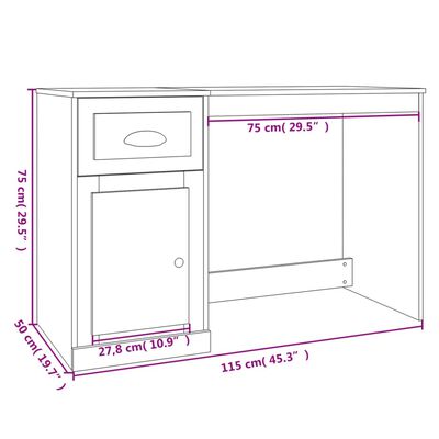 vidaXL Γραφείο με Συρτάρι Γκρι Σκυροδέματος 115x50x75 εκ. Επεξ. Ξύλο