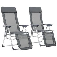 vidaXL Καρέκλες Κάμπινγκ Πτυσσόμενες με Υποπόδια 2 τεμ. Γκρι Textilene