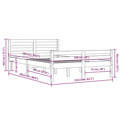 vidaXL Πλαίσιο Κρεβατιού 150 x 200 εκ. Μασίφ Ξύλο King Size