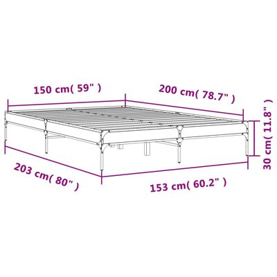 vidaXL Πλαίσιο Κρεβατιού Καπνιστή Δρυς 150x200εκ. Επεξ. Ξύλο & Μέταλλο