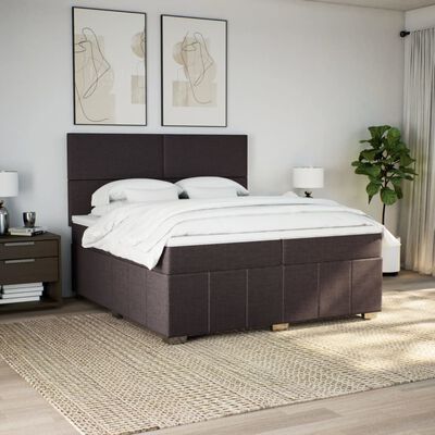 vidaXL Κρεβάτι Boxspring με Στρώμα Σκούρο Καφέ 200x200 εκ. Υφασμάτινο