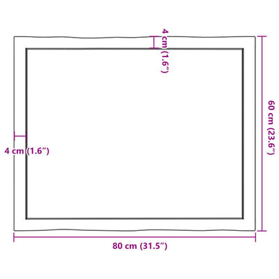 vidaXL Επιφ Τραπεζιού Αν Καφέ 80x60x(2-4)εκ. Ακατέργ. Μασίφ Ξύλο Δρυός