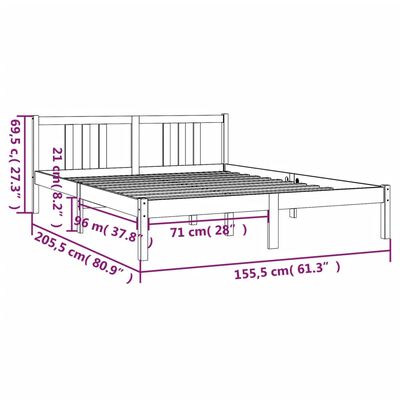 vidaXL Πλαίσιο Κρεβατιού Λευκό 150 x 200 εκ. Μασίφ Ξύλο King Size