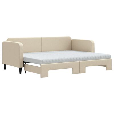 vidaXL Καναπές Κρεβάτι Συρόμενος Κρεμ 80x200 εκ. Υφασμάτινος Στρώματα