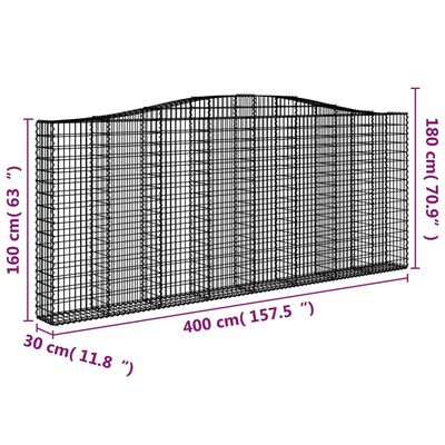 vidaXL Συρματοκιβώτια Τοξωτά 3 τεμ. 400x30x160/180 εκ. Γαλβαν. Ατσάλι