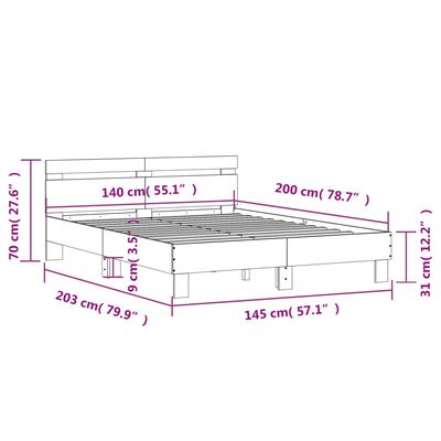 vidaXL Πλαίσιο Κρεβατιού με Κεφαλάρι Γκρι Sonoma 140x200εκ. Επεξ. Ξύλο