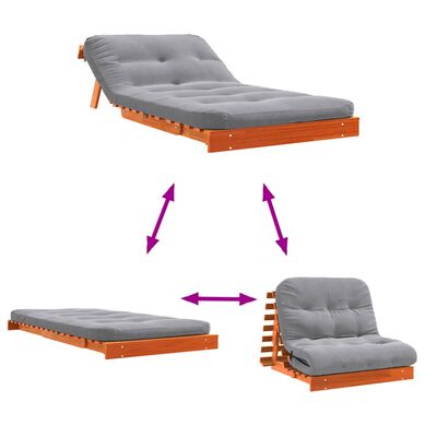 vidaXL Καναπές Κρεβάτι Futon με Στρώμα 100x206x11εκ. Μασίφ Ξύλο Πεύκου