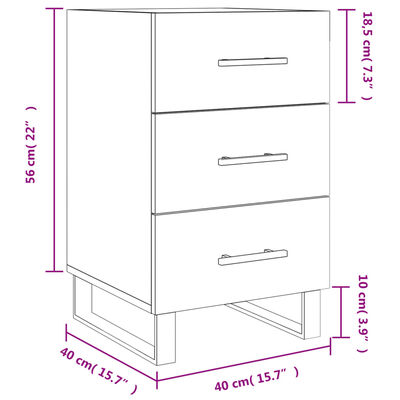 vidaXL Κομοδίνο Γυαλ. Λευκό 40 x 40 x 66 εκ. από Επεξεργασμένο Ξύλο