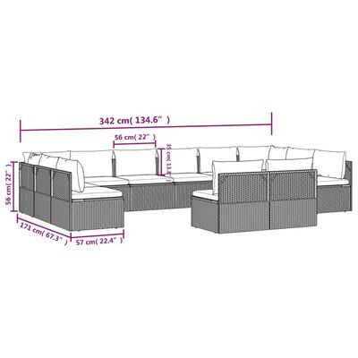 vidaXL Σαλόνι Κήπου 12 Τεμαχίων Γκρι από Συνθετικό Ρατάν με Μαξιλάρια