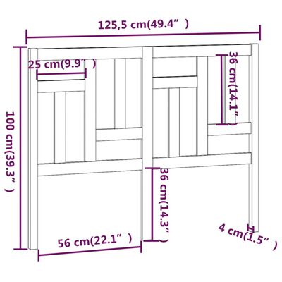 vidaXL Κεφαλάρι Κρεβατιού Λευκό 125,5 x 4 x 100 εκ. Μασίφ Ξύλο Πεύκου