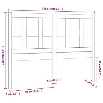 vidaXL Κεφαλάρι Κρεβατιού Μελί 205,5x4x100 εκ. Μασίφ Ξύλο Πεύκου