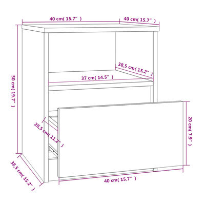 vidaXL Κομοδίνο Καπνιστή Δρυς 40 x 40 x 50 εκ. από Επεξεργασμένο Ξύλο