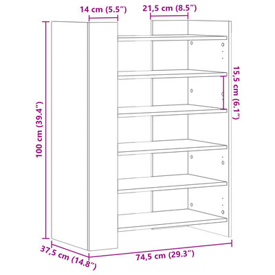 vidaXL Παπουτσοθήκη Sonoma Δρυς 74,5x37,5x100 εκ. Επεξεργασμένο Ξύλο