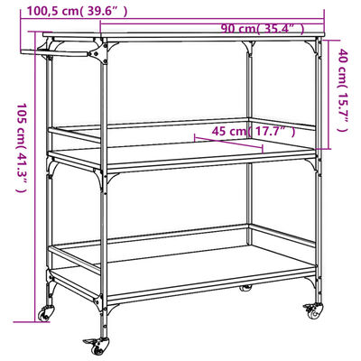 vidaXL Τρόλεϊ Κουζίνας Καφέ Δρυς 100,5x50x105 εκ. Επεξεργασμένο Ξύλο