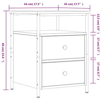 vidaXL Κομοδίνα 2 τεμ. Καφέ Δρυς 44 x 45 x 60 εκ. από Επεξεργ. Ξύλο