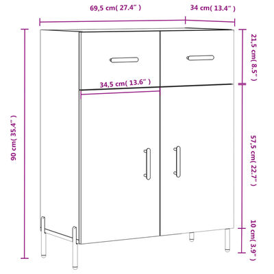 vidaXL Ντουλάπι Γυαλιστερό Λευκό 69,5x34x90 εκ. Επεξεργασμένο Ξύλο