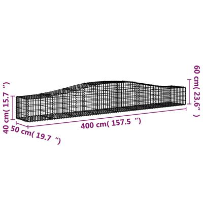 vidaXL Συρματοκιβώτια Τοξωτά 2 τεμ. 400x50x40/60 εκ. Γαλβαν. Ατσάλι