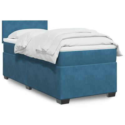 vidaXL Κρεβάτι Boxspring με Στρώμα Μπλε 80 x 200 εκ. Βελούδινο