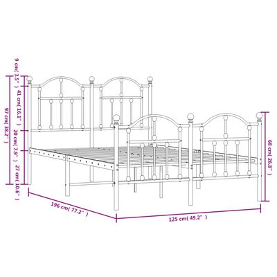 vidaXL Πλαίσιο Κρεβατιού με Κεφαλάρι&Ποδαρικό Μαύρο 120x190εκ. Μέταλλο