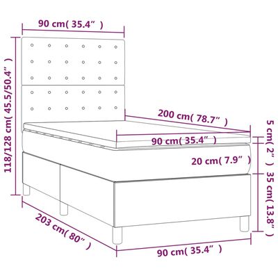 vidaXL Κρεβάτι Boxspring με Στρώμα & LED Λευκό 90x200 εκ. Συνθ. Δέρμα