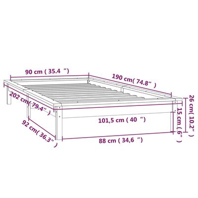 vidaXL Πλαίσιο Κρεβατιού LED Μελί 90 x 190 εκ. Μονό Μασίφ Ξύλο