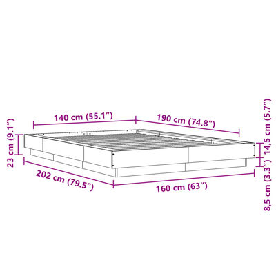 vidaXL Πλαίσιο Κρεβατιού Μαύρο 140 x 190 εκ. Επεξεργασμένο Ξύλο