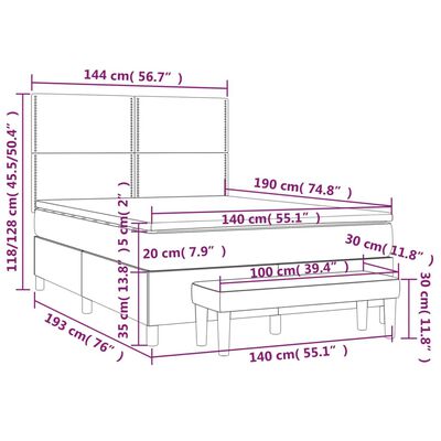 vidaXL Κρεβάτι Boxspring με Στρώμα Καπουτσίνο 140x190εκ.από Συνθ.Δέρμα