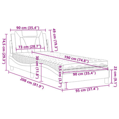 vidaXL Κρεβάτι με Στρώμα Μαύρο/Λευκό 90x190 εκ. από Συνθετικό Δέρμα