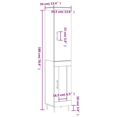 vidaXL Ντουλάπι Γυαλ. Λευκό 34,5 x 34 x 180 εκ. από Επεξεργασμένο Ξύλο