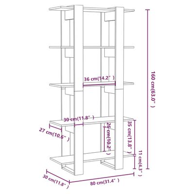 vidaXL Βιβλιοθήκη/Διαχωρ. Χώρου Sonoma Δρυς 80x30x160 εκ Επεξ. Ξύλο