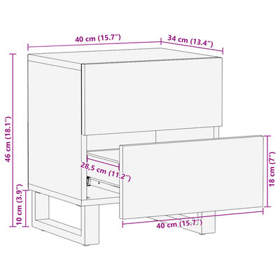 vidaXL Κομοδίνα 2 τεμ. 40 x 34 x 46 εκ. Ακατέργαστο Μασίφ Ξύλο Μάνγκο