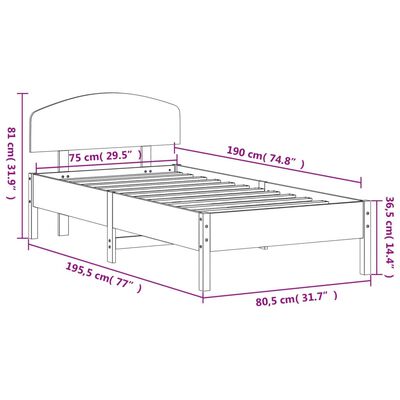 vidaXL Σκελετός Κρεβατιού Χωρίς Στρώμα 75x190 εκ Μασίφ Ξύλο Πεύκου