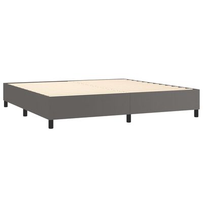 vidaXL Κρεβάτι Boxspring με Στρώμα Γκρι 200x200 εκ. Συνθετικό Δέρμα