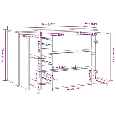 vidaXL Συρταριέρα με 3 Συρτάρια Λευκή 120 x 41 x 75 εκ από Επεξ. Ξύλο