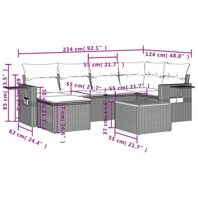 vidaXL Σετ Καναπέ Κήπου 7 τεμ. Μικτό Μπεζ Συνθετικό Ρατάν & Μαξιλάρια