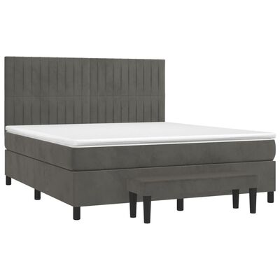 vidaXL Κρεβάτι Boxspring με Στρώμα Σκούρο Γκρι 160x200 εκ. Βελούδινο