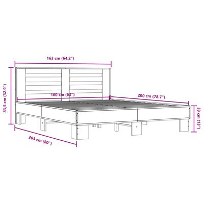 vidaXL Πλαίσιο Κρεβατιού Γκρι Sonoma 160x200 εκ. Επεξ. Ξύλο & Μέταλλο