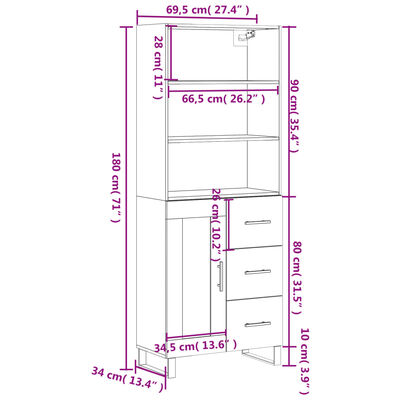 vidaXL Ντουλάπι Γκρι Σκυροδέματος 69,5x34x180 εκ. Επεξεργασμένο Ξύλο