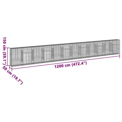 vidaXL Συρματοκιβώτιο με Κάλυμμα 1200x50x150εκ από Γαλβανισμένο Χάλυβα